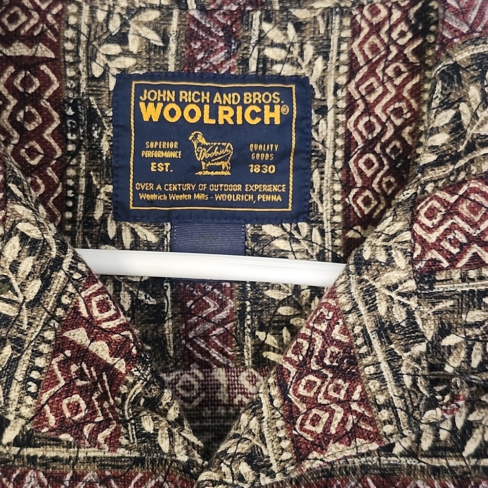 Woolrich Men's Short-Sleeve Patterned Button-Up Shirt- Brown/Red - Picture 2 of 4
